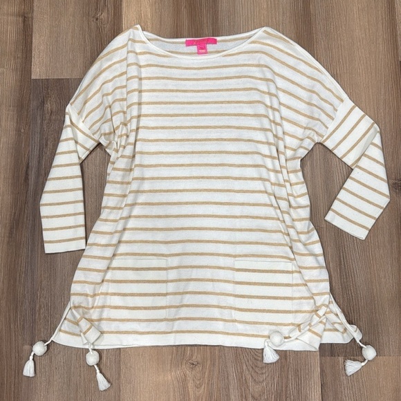 Lilly Pulitzer Elba Coolmax Sweater in Coconut Coastal Shell Stripe Ivory XS - Picture 1 of 11